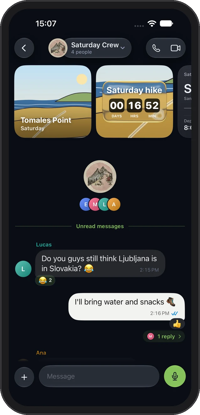 The same chat in dark mode